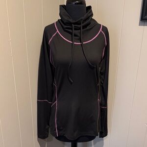 Ryka Women Black Hoodie with Pink Trim and Adjustable Cowl Active